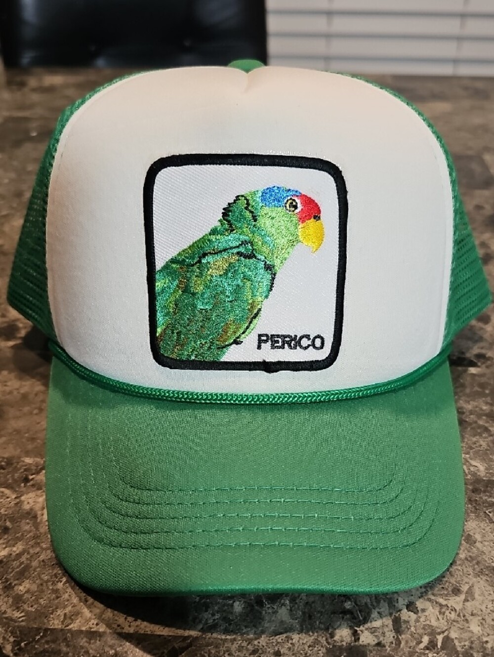 Green and White Parrot Mesh Trucker Hat - Picture 3 of 6